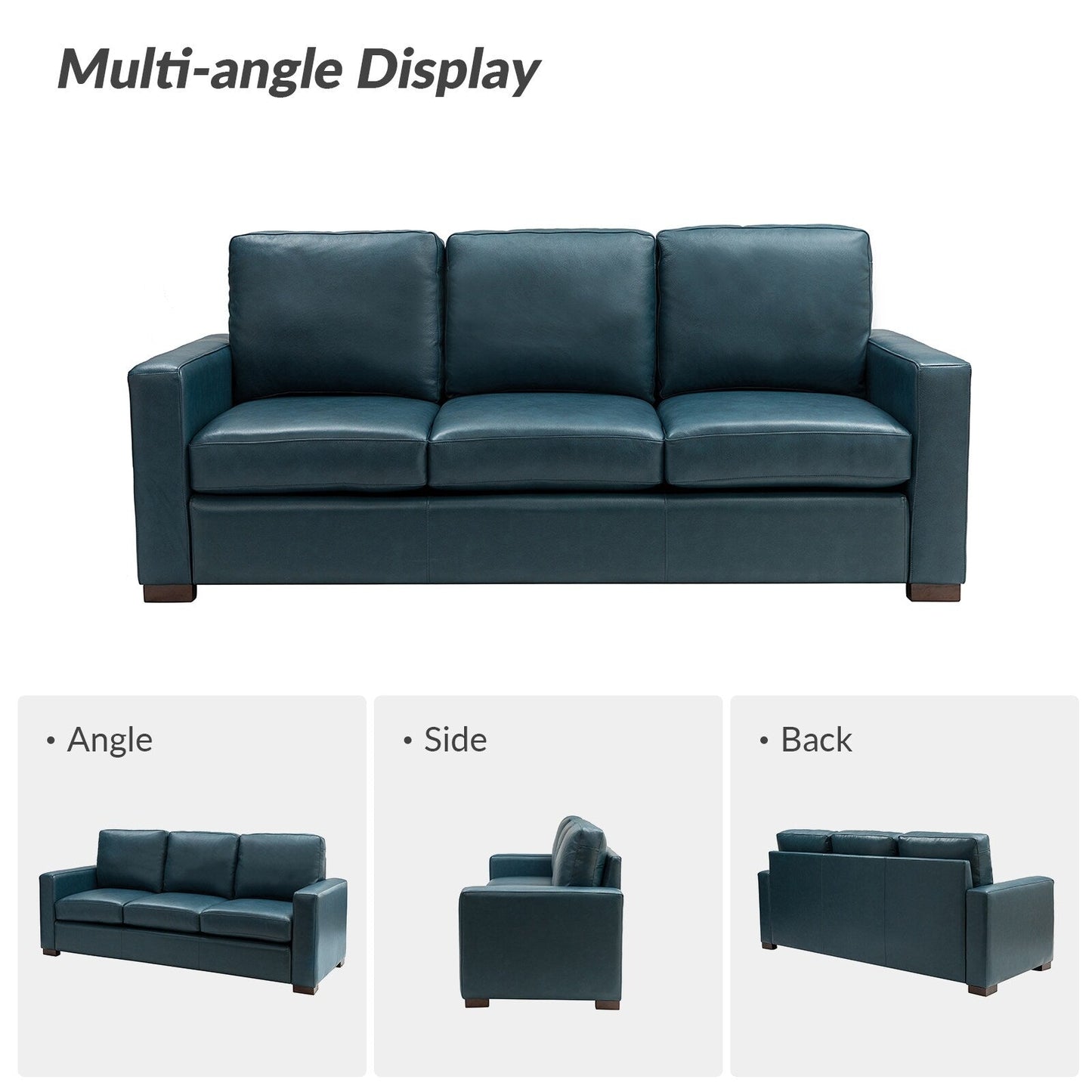Ernando 83.46 Wide Genuine Leather Sofa with Squared Arms and Pillows