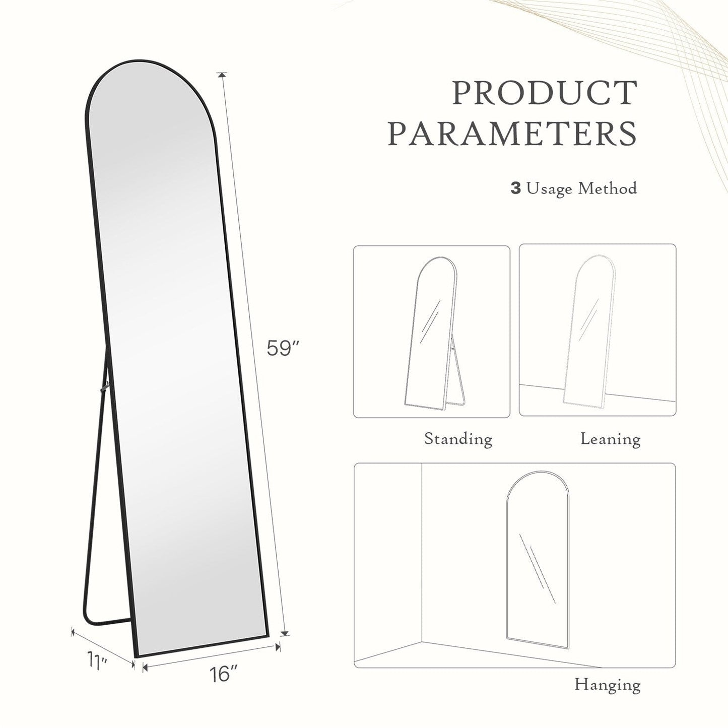 Full Length Mirror with Stand, Floor Mirror with Aluminum Alloy Frame for Bedroom, Standing Full Body Mirror for Wall, Cloakroom