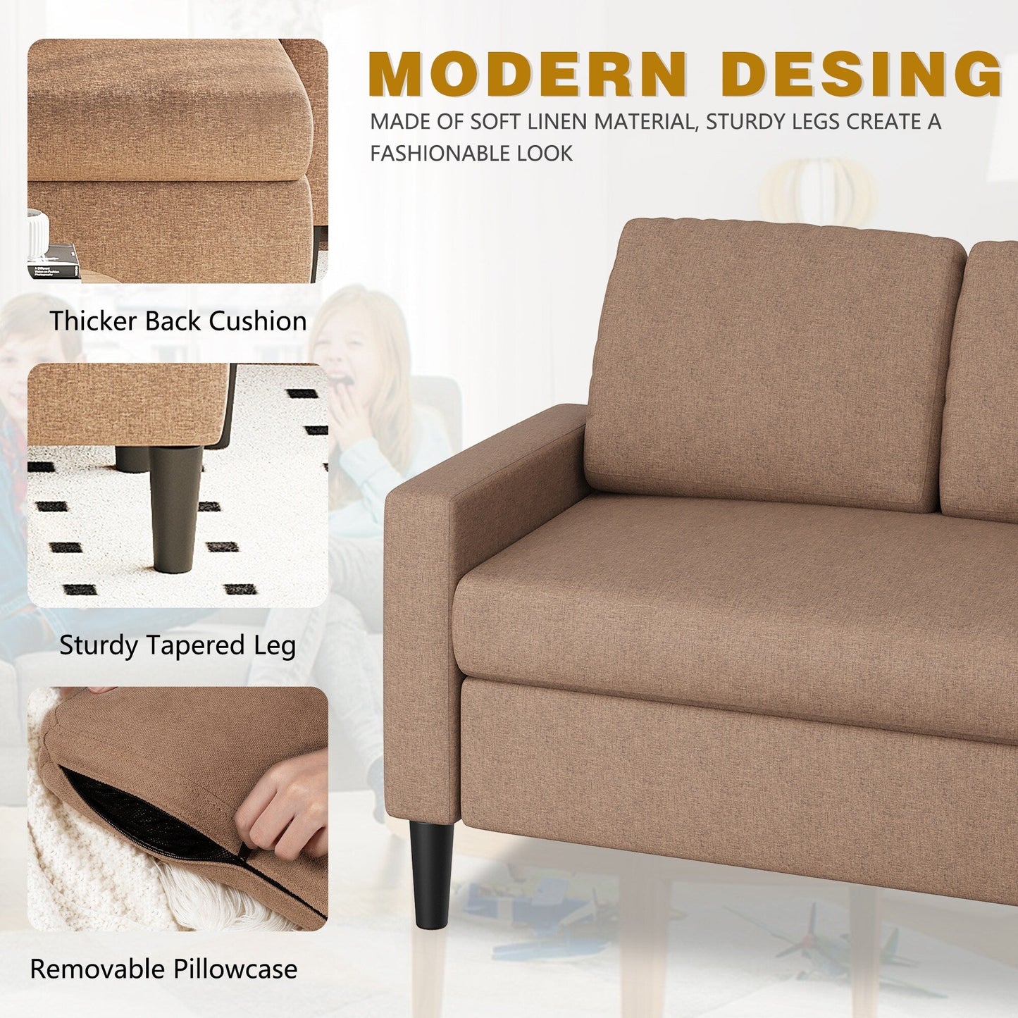 Futzca 74 Convertible Sectional Sofa Couch, Small L-Shaped Sofa