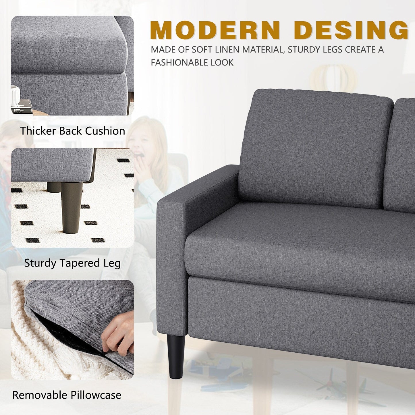 Futzca 74 Convertible Sectional Sofa Couch, Small L-Shaped Sofa