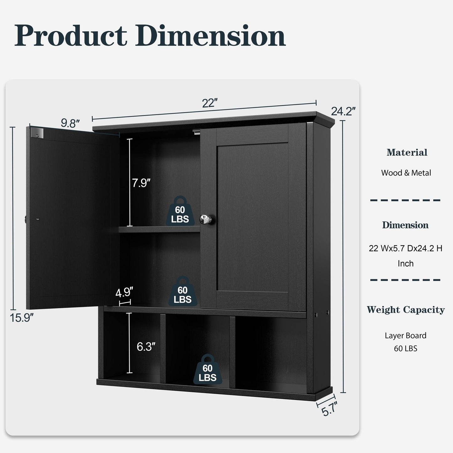 Futzca Bathroom Cabinet Wall Mounted, Storage Cabinet with Doors and Shelves