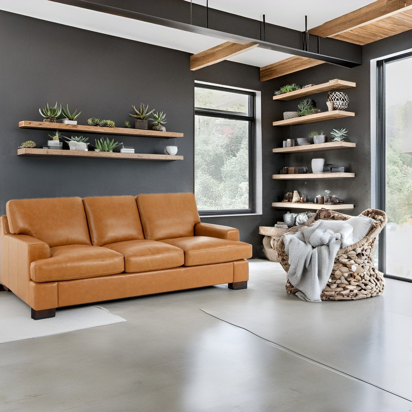 Premium Genuine Leather 3-Seater Sofa with Deep Plush Seating and Goose Feather Cushions for Ultimate Comfort
