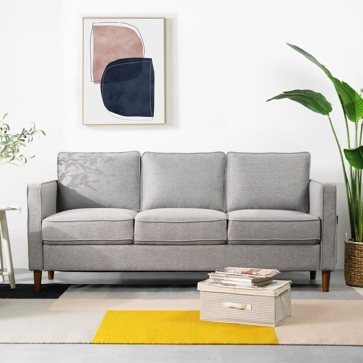 HANA Modern Linen Sofa w/ Arm Pockets by Crown Comfort