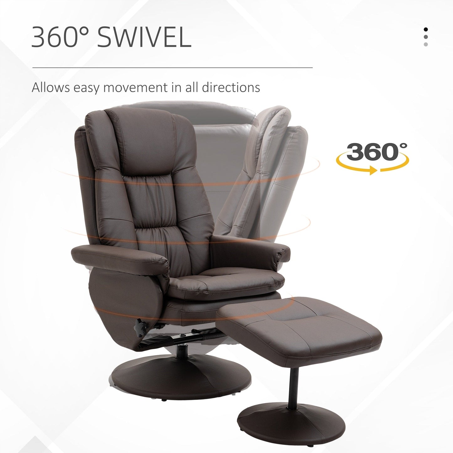 HOMCOM Recliner and Ottoman with Wrapped Base, Swivel PU Leather Reclining Chair with Footrest for Living Room