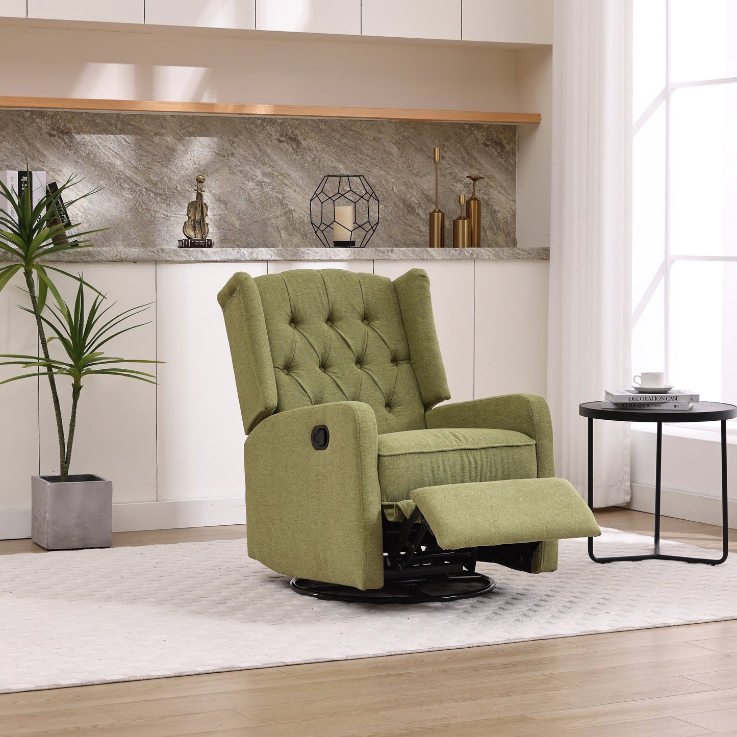 HOMEFUN Upholstered 360 Degree Swivel Rocking Recliner Chair for Bedroom,Living Room