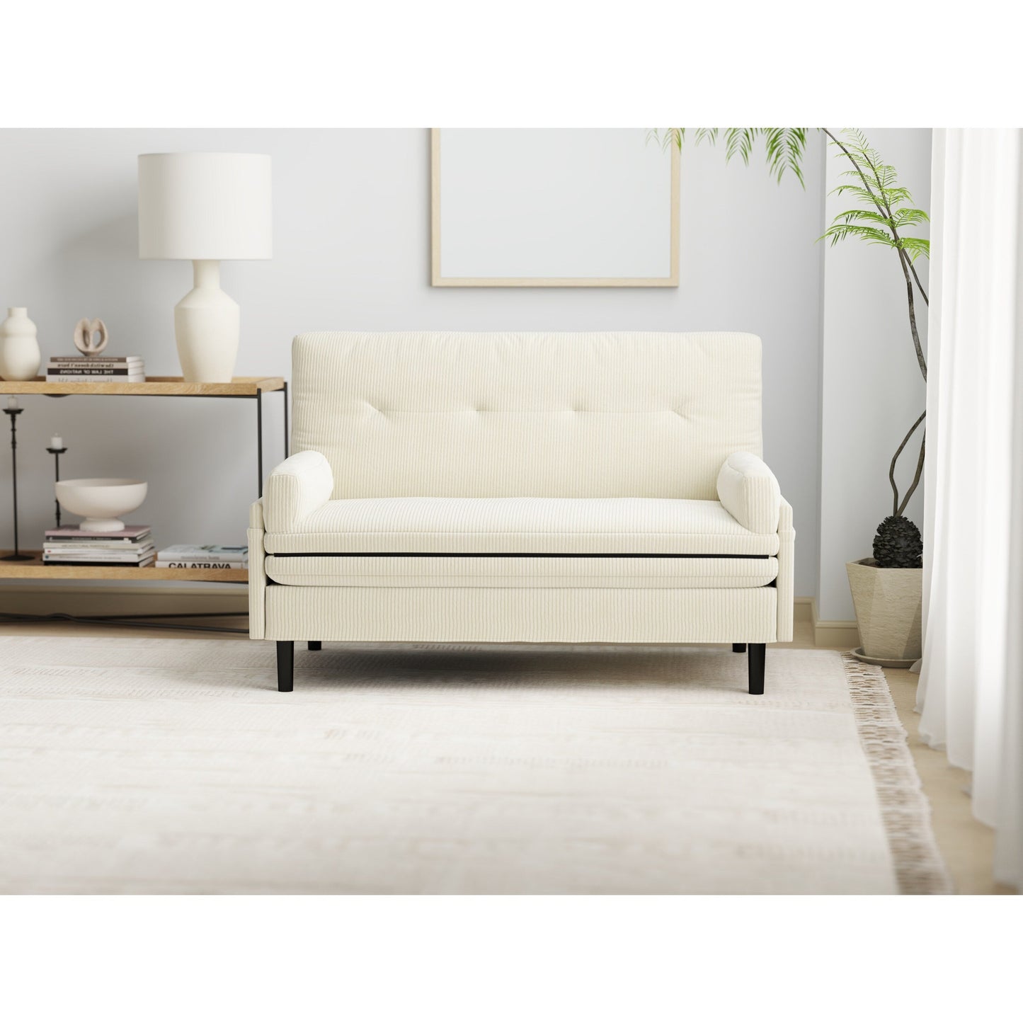 Ivory 55.11 Multi-Functional Adjustable Corduroy Loveseat Sofa, Convertible Lounge Chair and Guest Bed