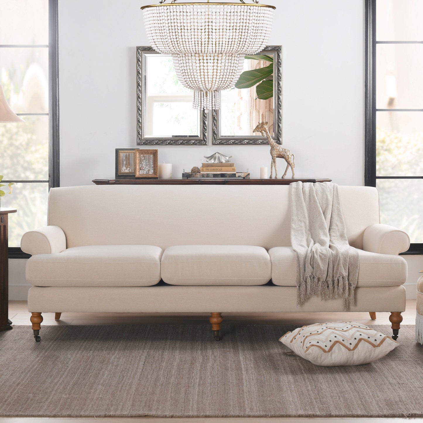 Alana Lawson 88 Inch Living Room Sofa â?Three Cushion Couch with Rolled Arms and Tight Back â?Minimal Assembly Required