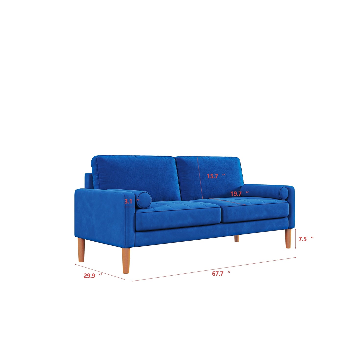 3--Seater Sofa Couch with Solid Wood Legs - 29.90 x 67.70 x 33.07