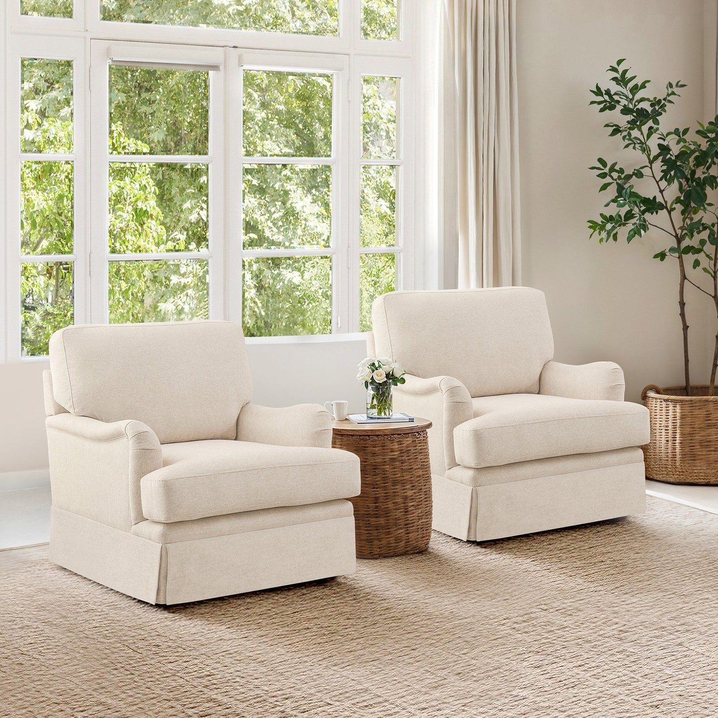 LUE BONA Deep Seat Single Sofa Fabric Swivel Armchair, Single-Seater Living Room Accent Chair