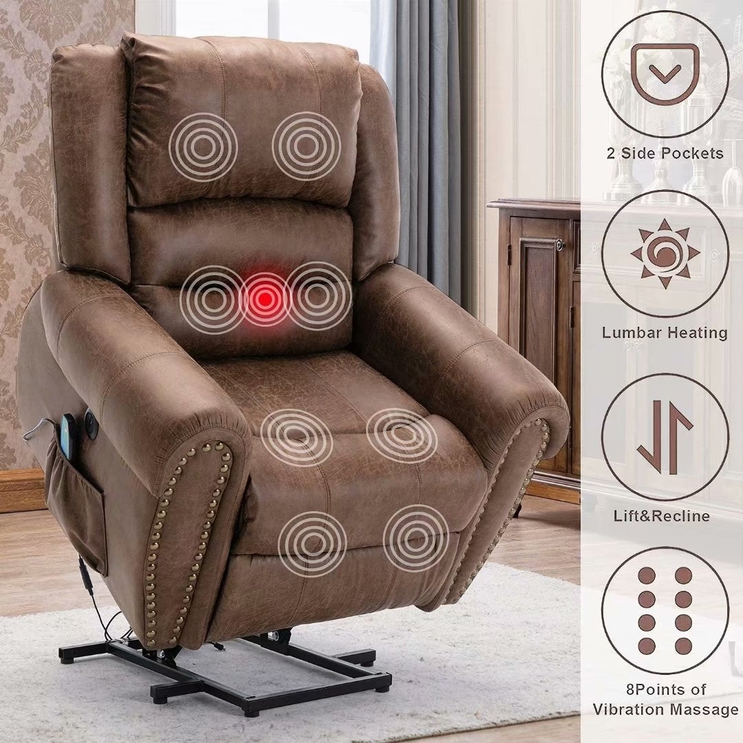 Breathable Rivet Power Lift Recliner Chair with Massage,Heat and USB Port