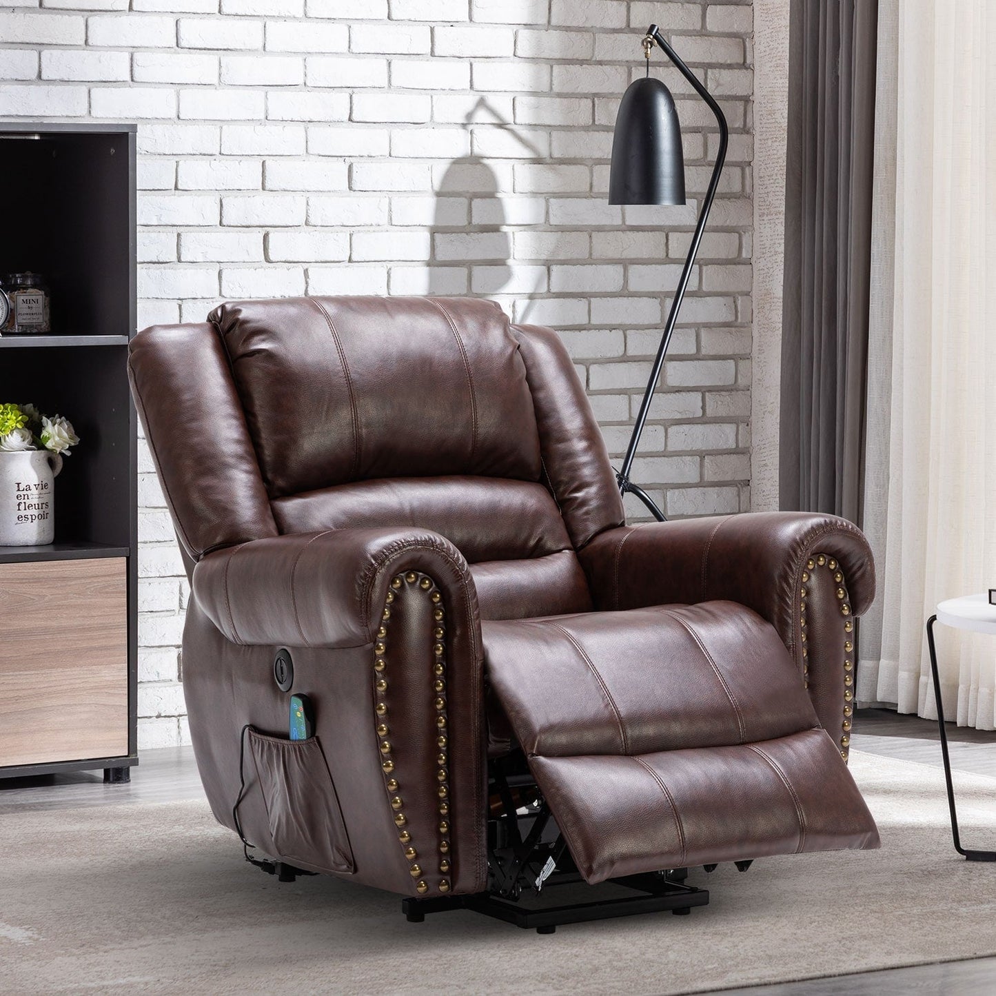 Breathable Rivet Power Lift Recliner Chair with Massage,Heat and USB Port