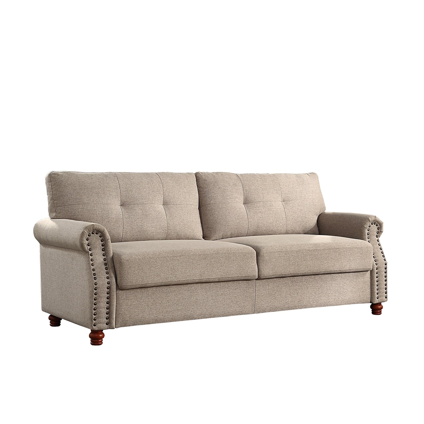 Beige Linen Fabric Upholstery Sofa with Storage - 32.28 x 79.53 x 33.47