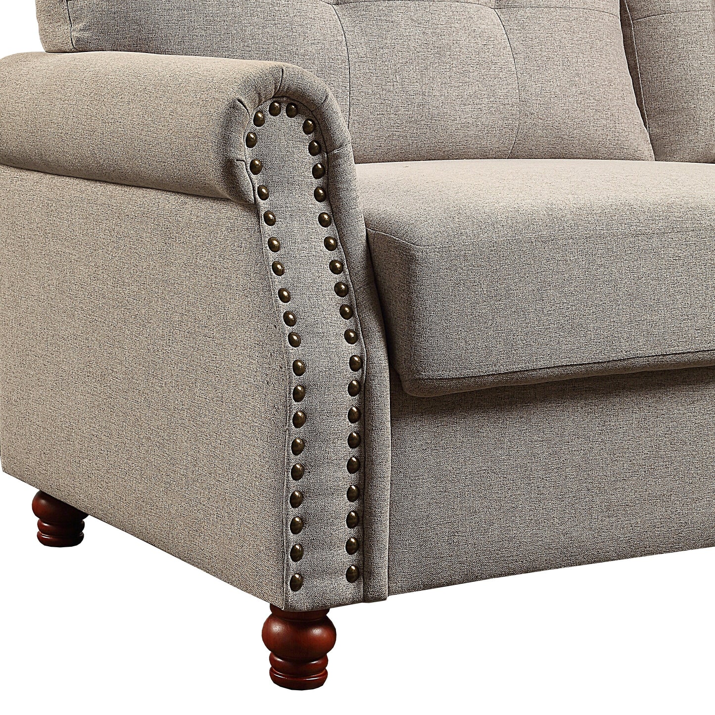 Beige Linen Fabric Upholstery Sofa with Storage - 32.28 x 79.53 x 33.47