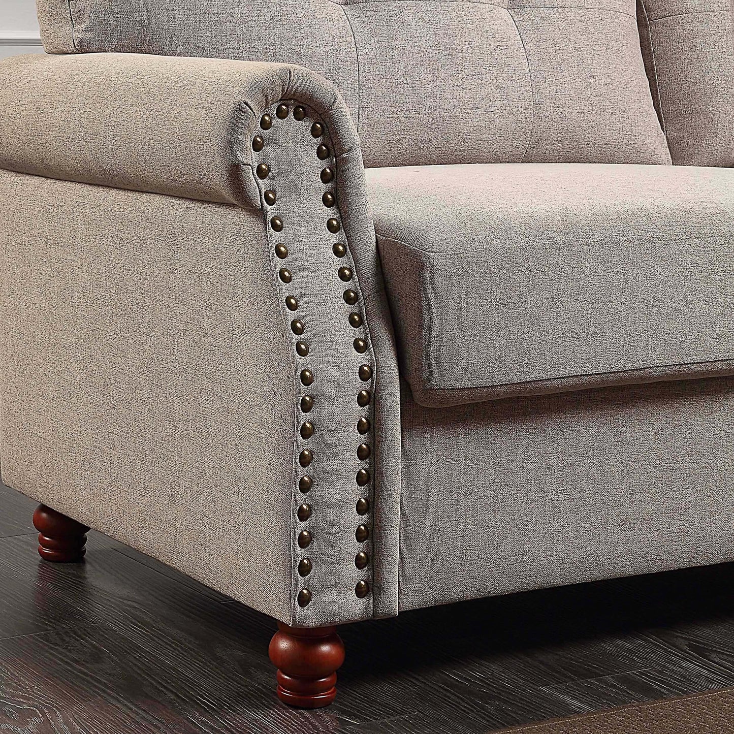 Beige Linen Fabric Upholstery Sofa with Storage - 32.28 x 79.53 x 33.47