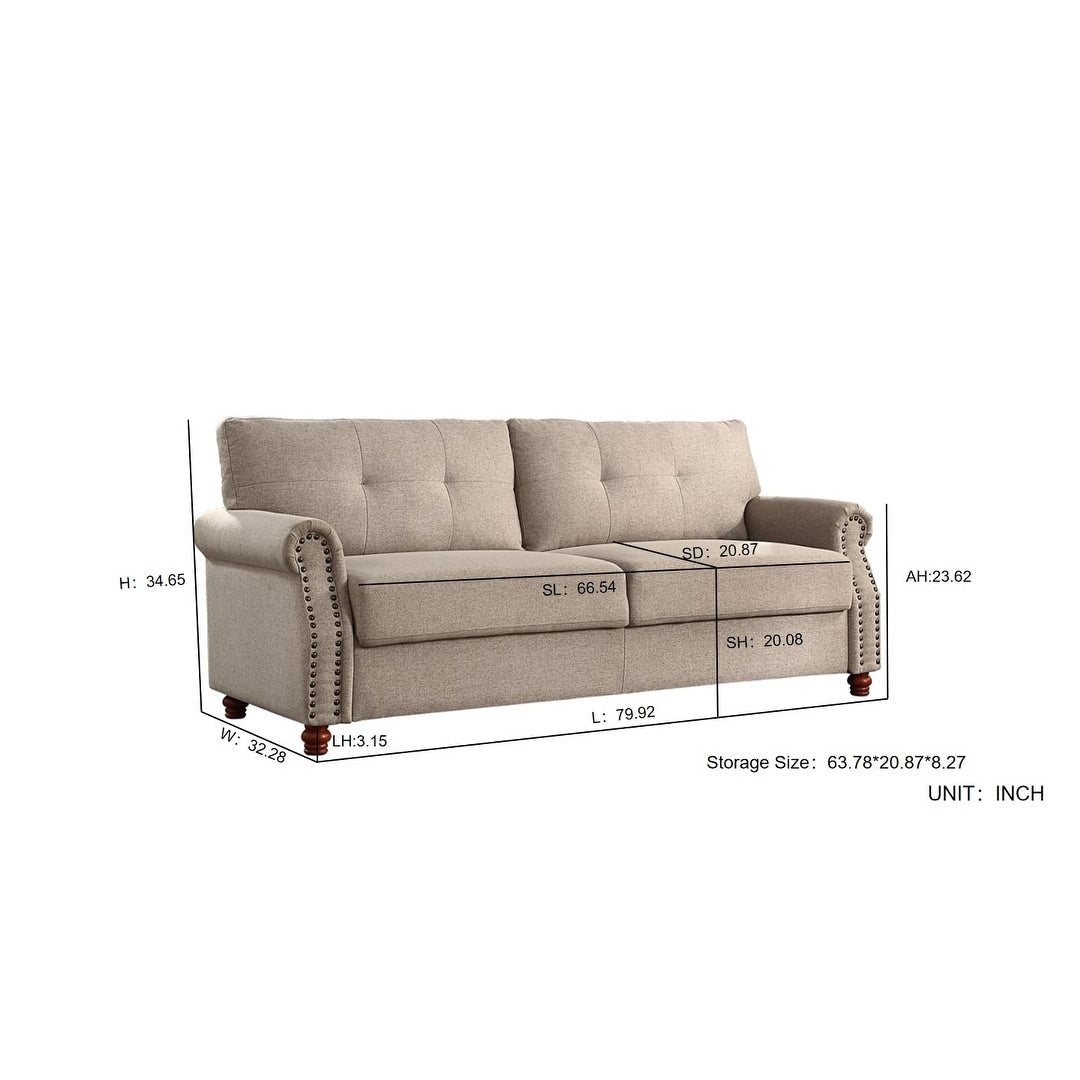 Beige Linen Fabric Upholstery Sofa with Storage - 32.28 x 79.53 x 33.47