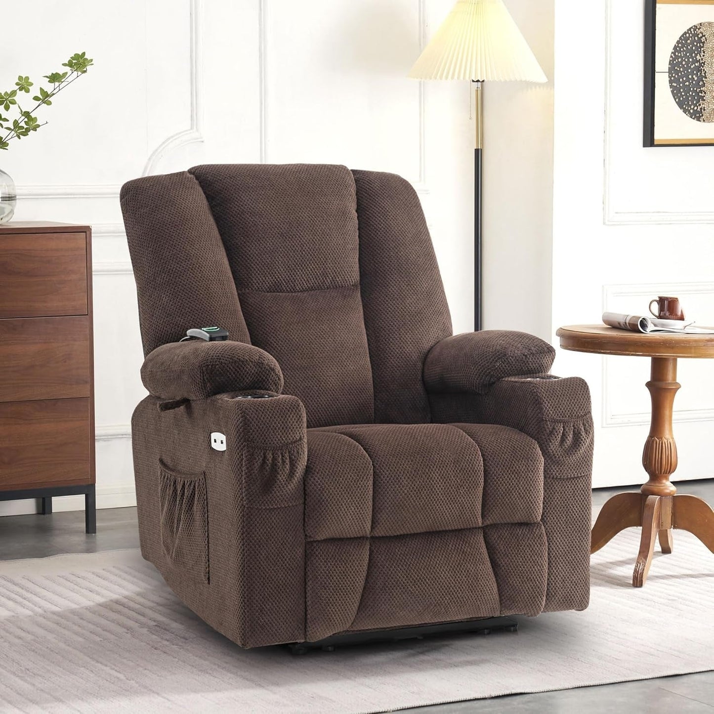MCombo Electric Power?Recliner Chair with Massage Heat, Plush Fabric 8015