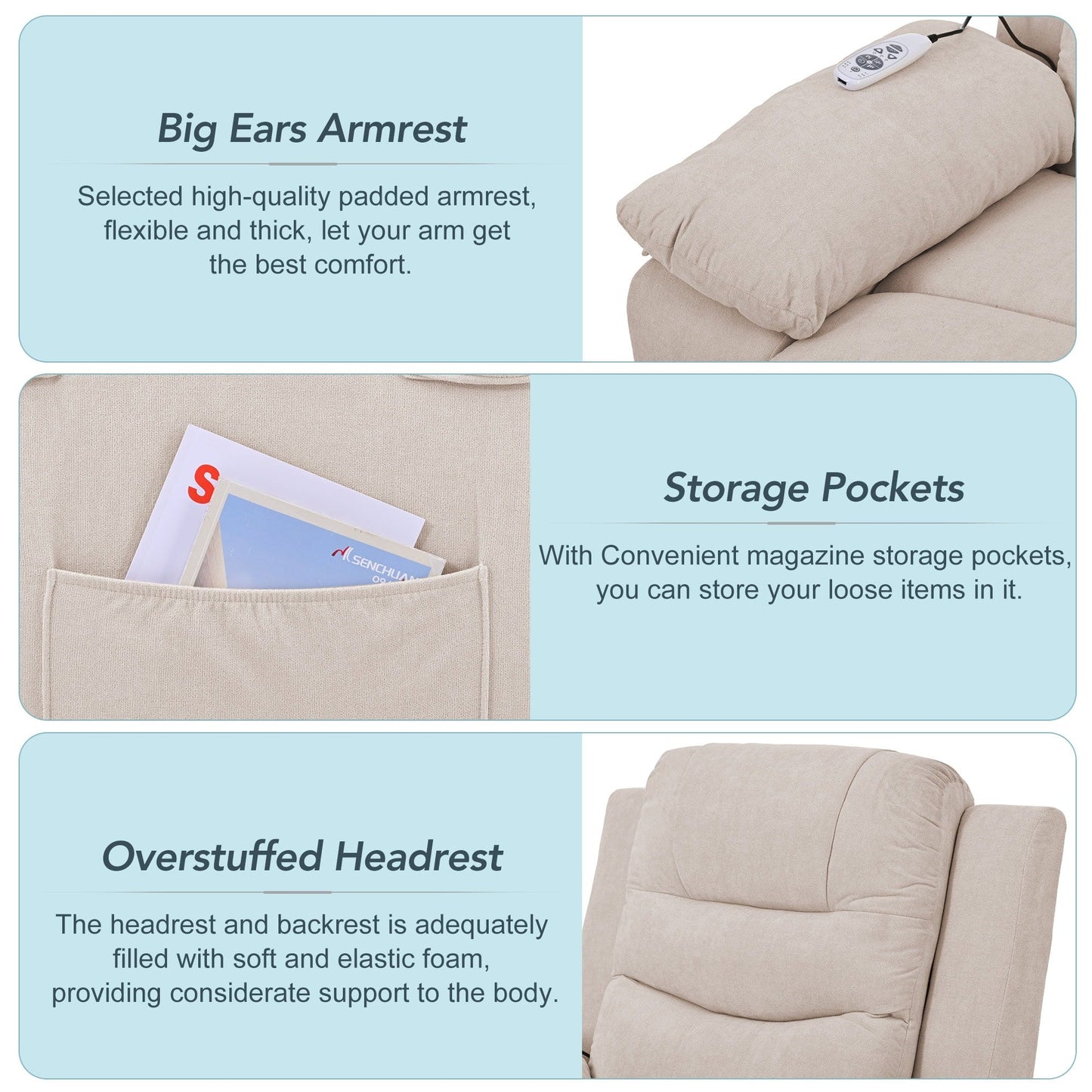Massage Reclinerpower Lift Chair For Elderly With Adjustable Massage And Heating Function