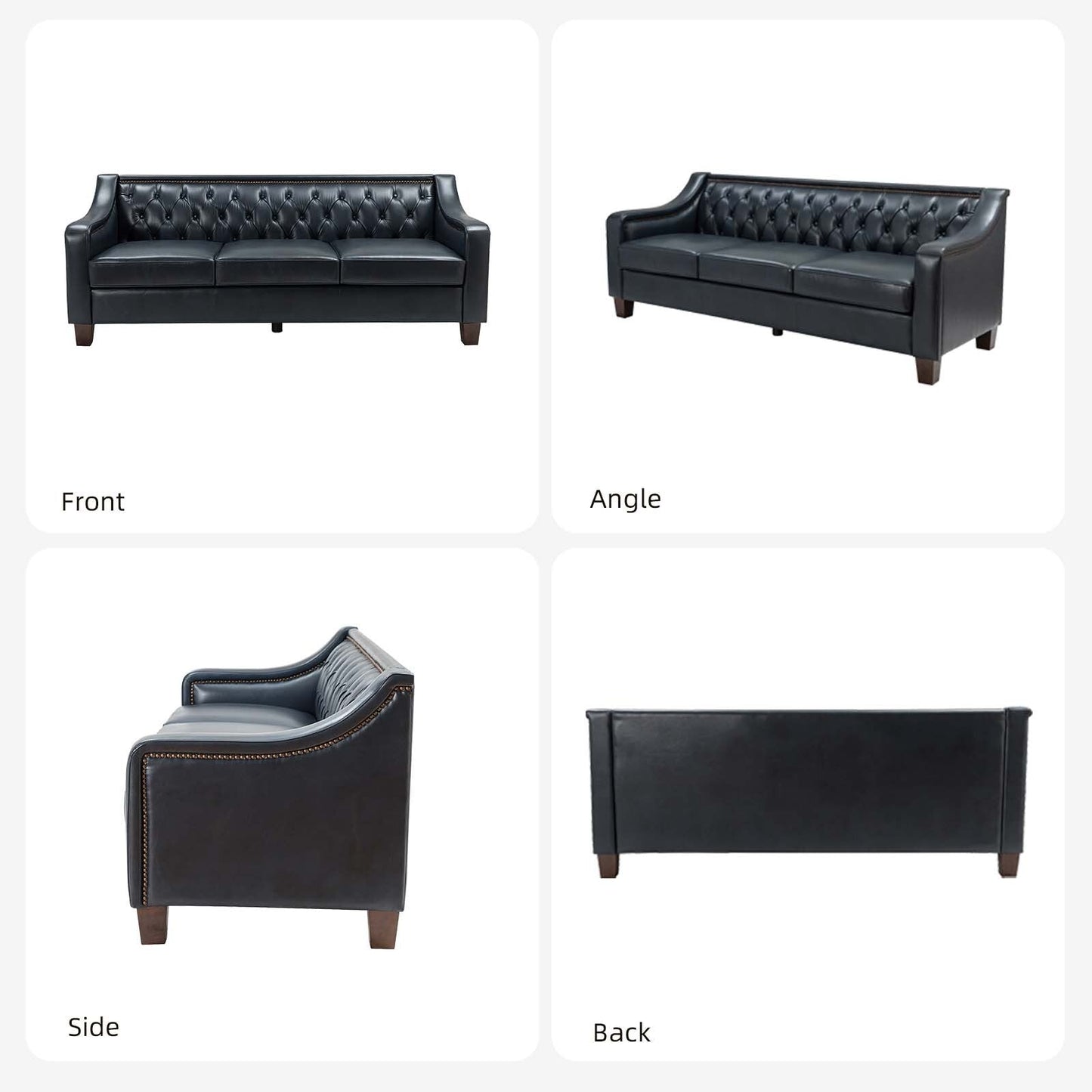 Mateo 82.28 Wide Transitional Genuine Leather Sofa with Nailhead Trim and Button-Tufted Back