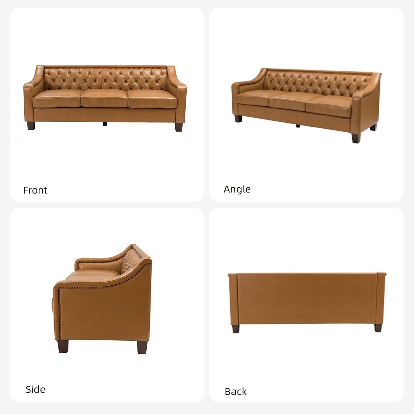 Mateo 82.28 Wide Transitional Genuine Leather Sofa with Nailhead Trim and Button-Tufted Back