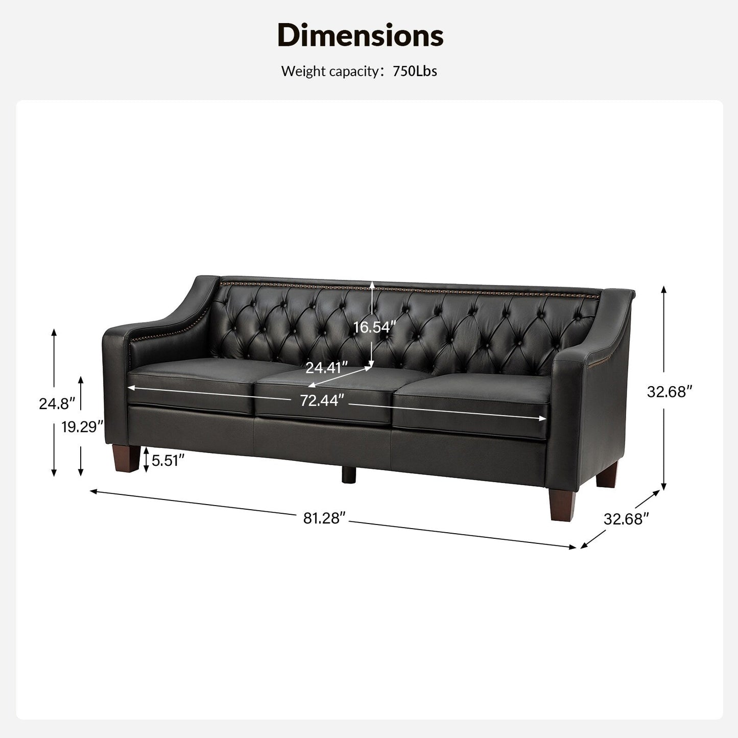 Mateo 82.28 Wide Transitional Genuine Leather Sofa with Nailhead Trim and Button-Tufted Back