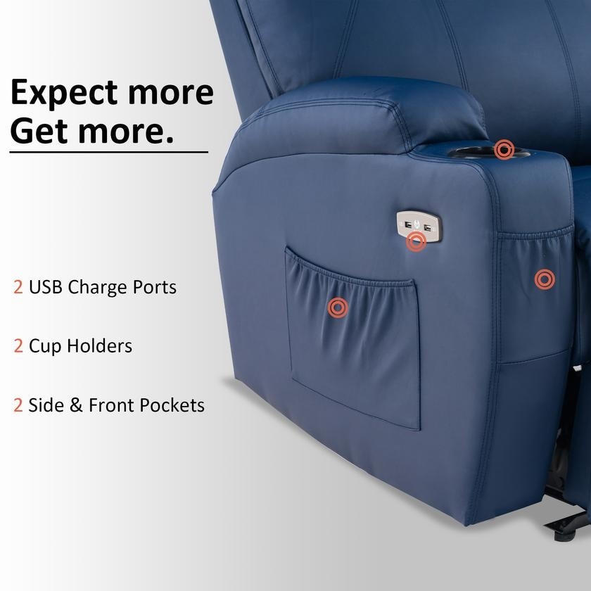 Mcombo Electric Power Recliner Chair with Massage and Heat, Faux Leather 7050