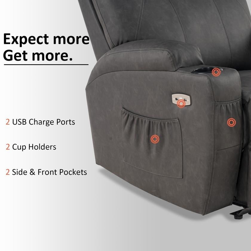 Mcombo Electric Power Recliner Chair with Massage and Heat, Faux Leather 7050