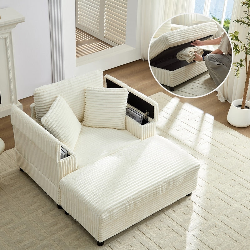 Mixoy 42ââCorduroy Chaise Lounge Chair with Storage Ottoman&Armrests,Upholstered Sleeper Reclining Chair