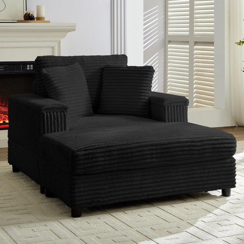Mixoy 42ââCorduroy Chaise Lounge Chair with Storage Ottoman&Armrests,Upholstered Sleeper Reclining Chair