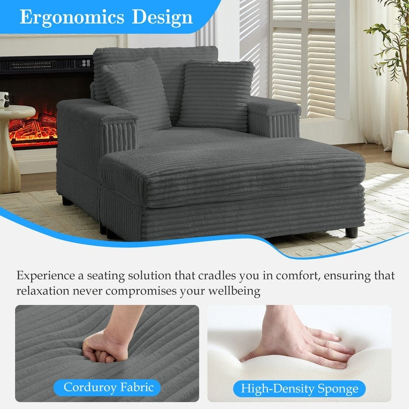 Mixoy 42ââCorduroy Chaise Lounge Chair with Storage Ottoman&Armrests,Upholstered Sleeper Reclining Chair