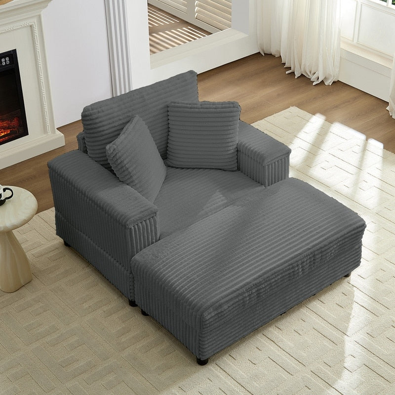Mixoy 42ââCorduroy Chaise Lounge Chair with Storage Ottoman&Armrests,Upholstered Sleeper Reclining Chair