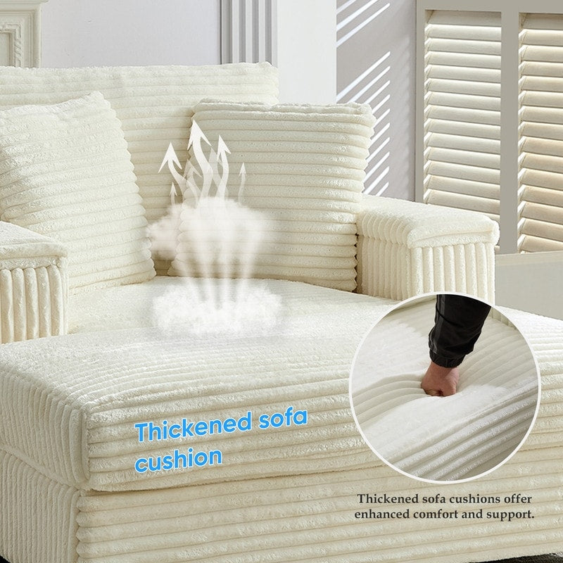 Mixoy 42ââCorduroy Chaise Lounge Chair with Storage Ottoman&Armrests,Upholstered Sleeper Reclining Chair