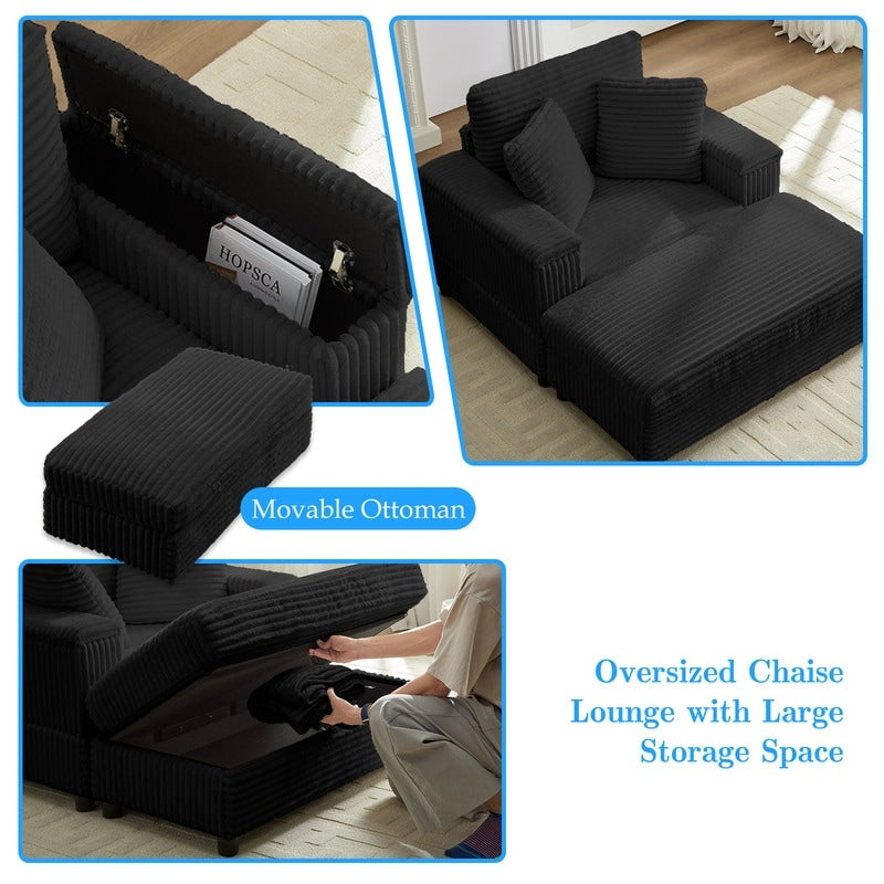 Mixoy 42ââCorduroy Chaise Lounge Chair with Storage Ottoman&Armrests,Upholstered Sleeper Reclining Chair