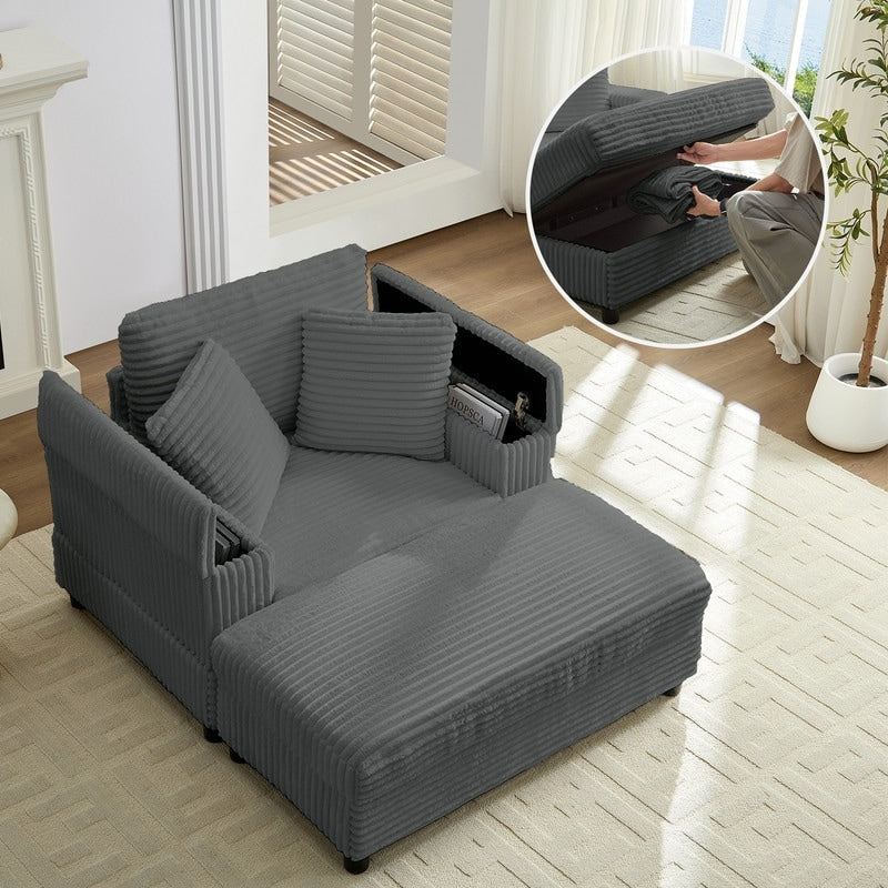 Mixoy 42ââCorduroy Chaise Lounge Chair with Storage Ottoman&Armrests,Upholstered Sleeper Reclining Chair