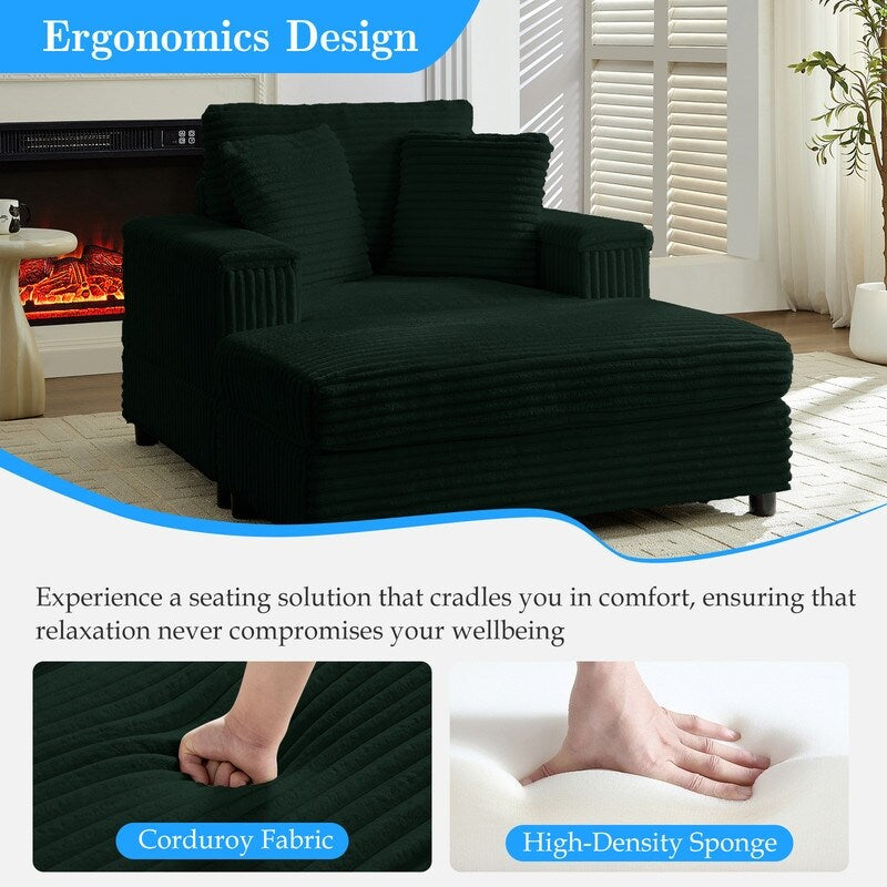 Mixoy 42ââCorduroy Chaise Lounge Chair with Storage Ottoman&Armrests,Upholstered Sleeper Reclining Chair