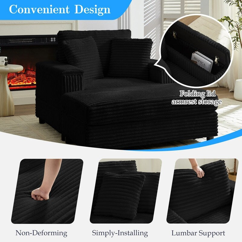 Mixoy 42ââCorduroy Chaise Lounge Chair with Storage Ottoman&Armrests,Upholstered Sleeper Reclining Chair