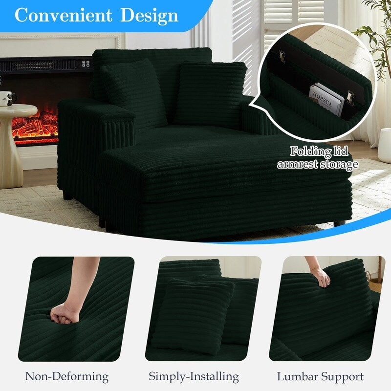 Mixoy 42ââCorduroy Chaise Lounge Chair with Storage Ottoman&Armrests,Upholstered Sleeper Reclining Chair