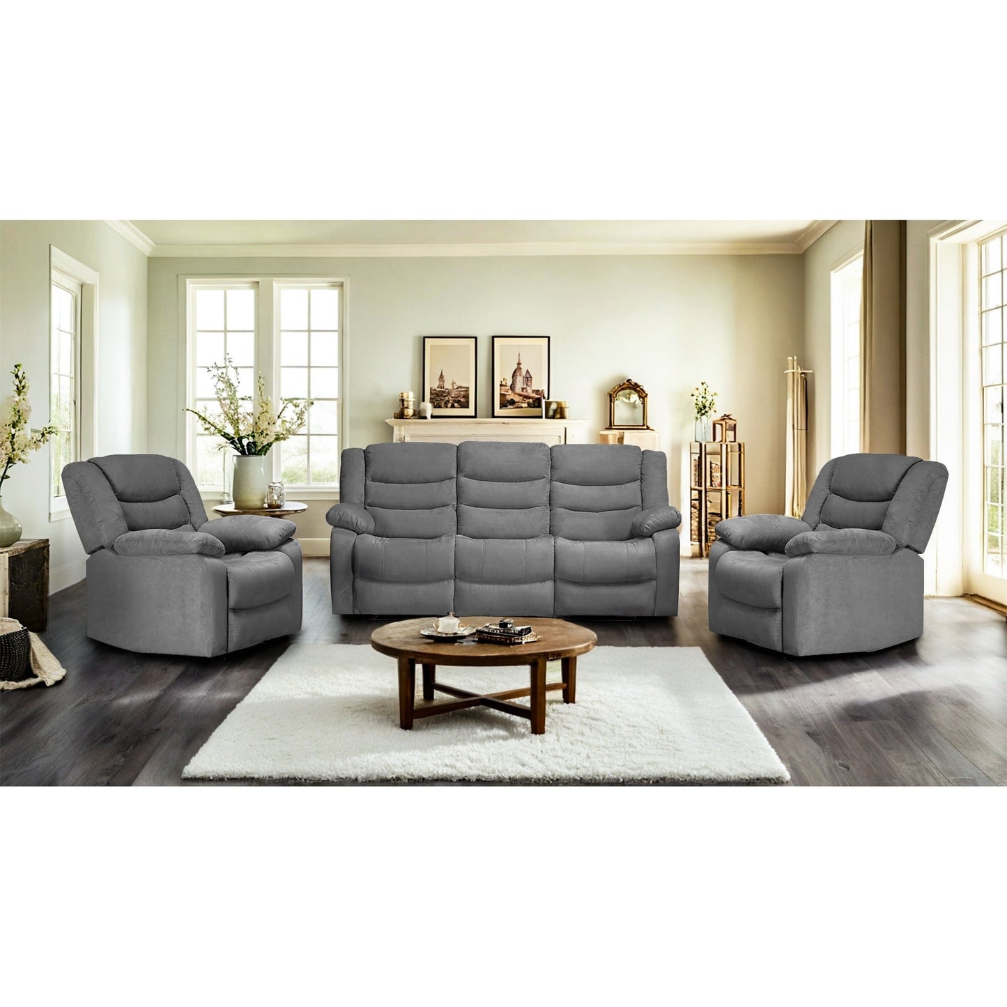 Modern 3-Piece Manual Reclining Living Room Sofa Set with Dropdown Table and Console