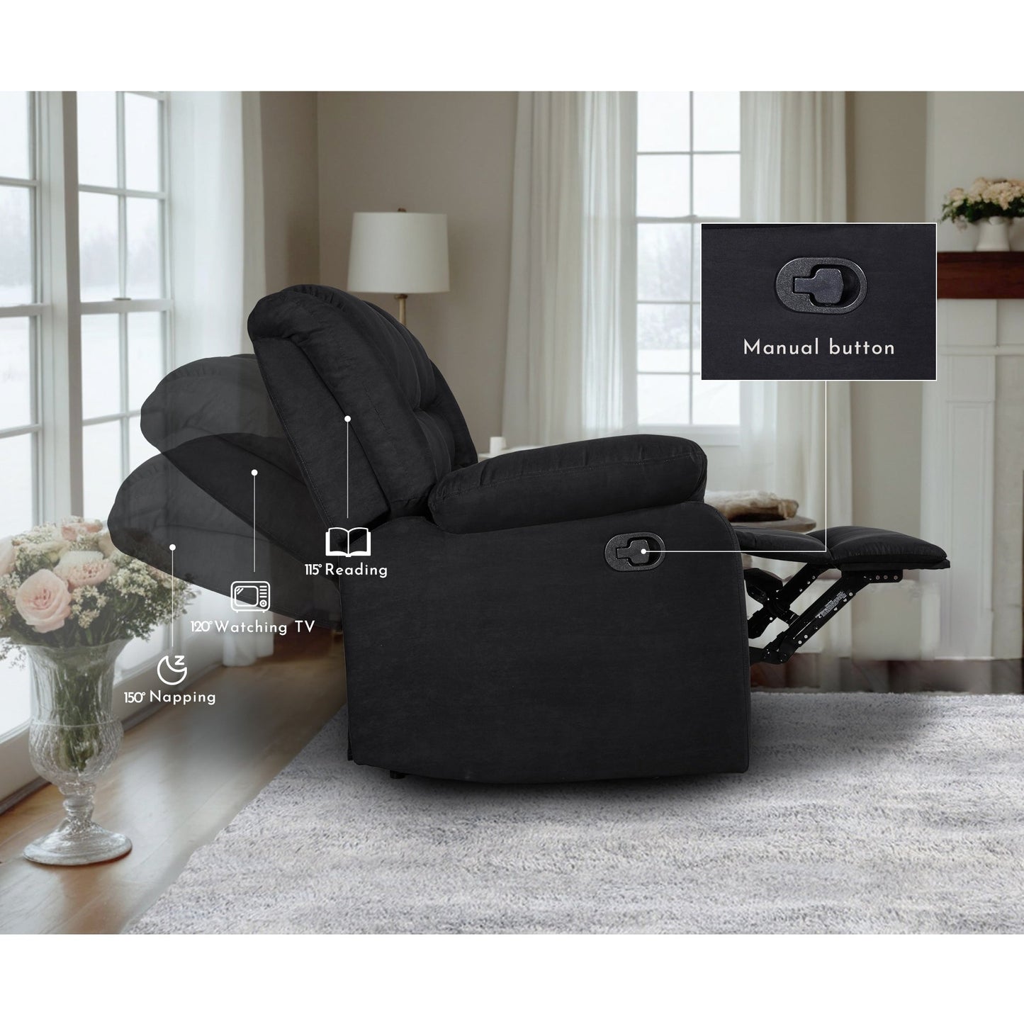 Modern 3-Piece Manual Reclining Living Room Sofa Set with Dropdown Table and Console