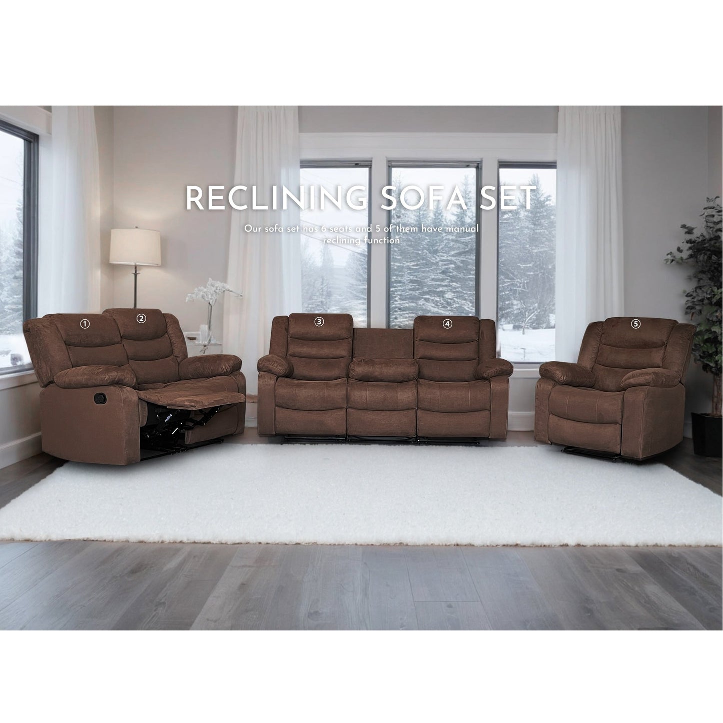 Modern 3-Piece Manual Reclining Living Room Sofa Set with Dropdown Table and Console