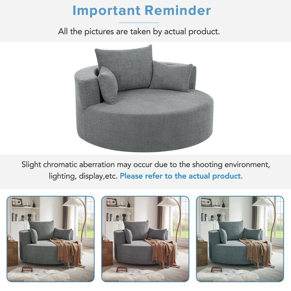 Modern 360° Swivel Round Sofa Chair with 3 Removable Pillows for Living Room