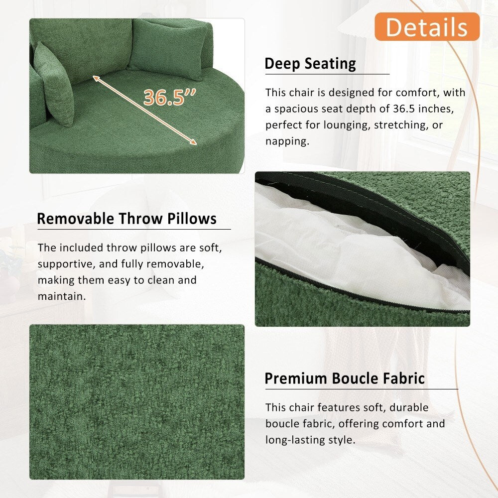 Modern 360° Swivel Round Sofa Chair with 3 Removable Pillows for Living Room