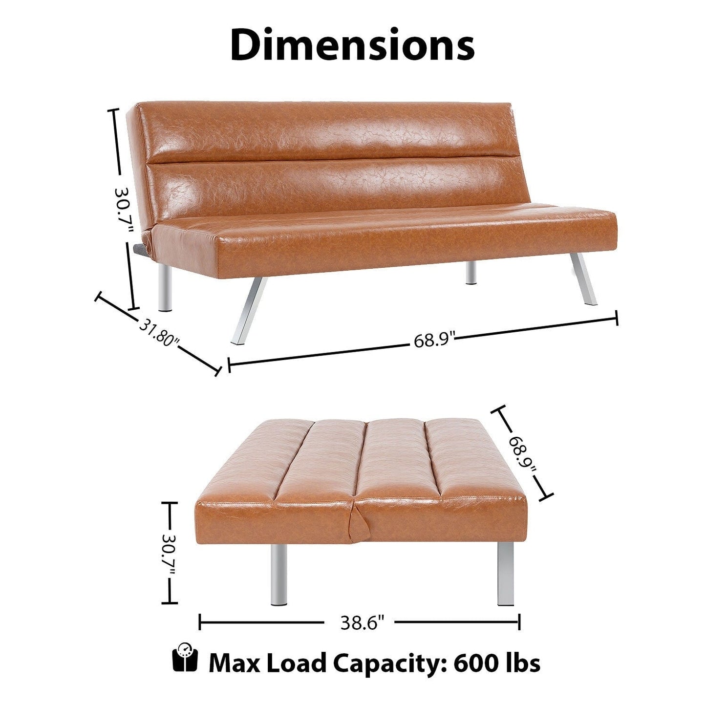 Modern Futon Sofa Bed, Convertible Sofa Futon, Split Back Linen Sleeper Couch for Living Room
