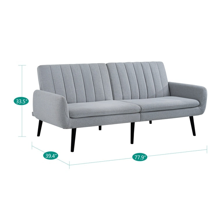 Modern Futon Sofa Bed, Convertible Sofa Futon, Split Back Linen Sleeper Couch for Living Room