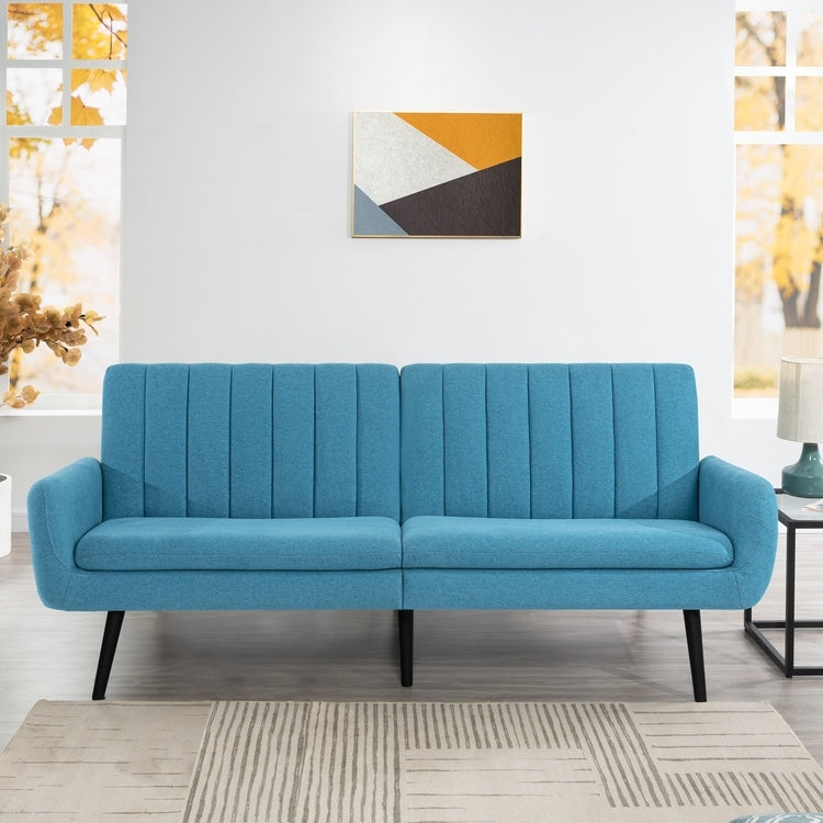 Modern Futon Sofa Bed, Convertible Sofa Futon, Split Back Linen Sleeper Couch for Living Room