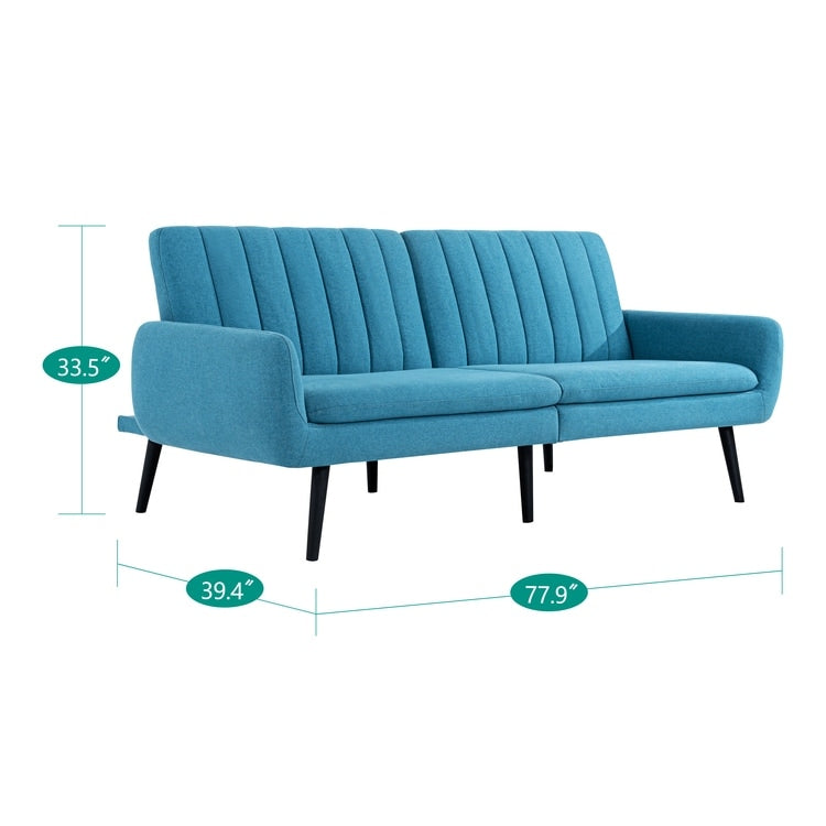 Modern Futon Sofa Bed, Convertible Sofa Futon, Split Back Linen Sleeper Couch for Living Room