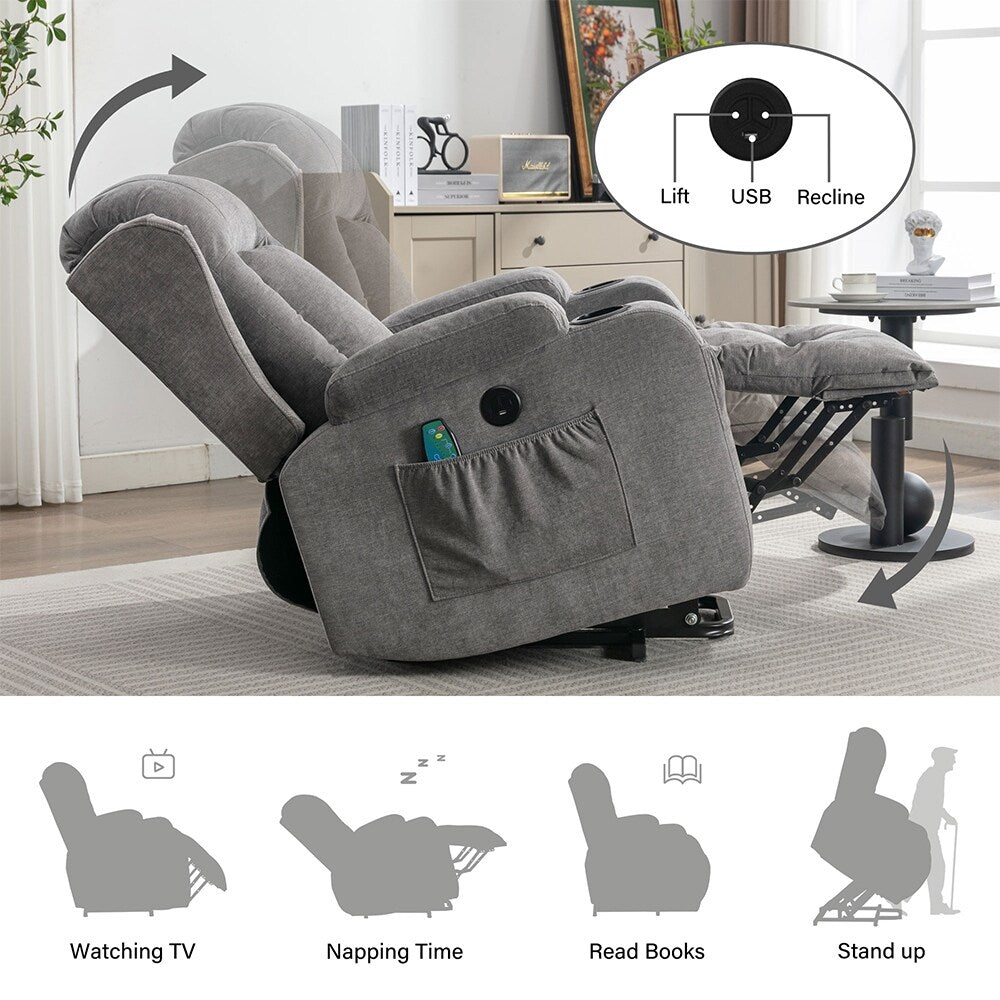 Modern Power Lift Recliner Chair w/Massage Heat, Infinite Position