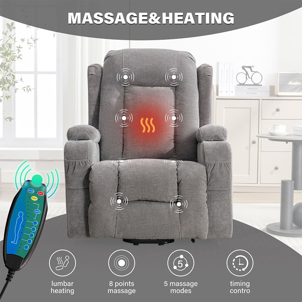 Modern Power Lift Recliner Chair w/Massage Heat, Infinite Position