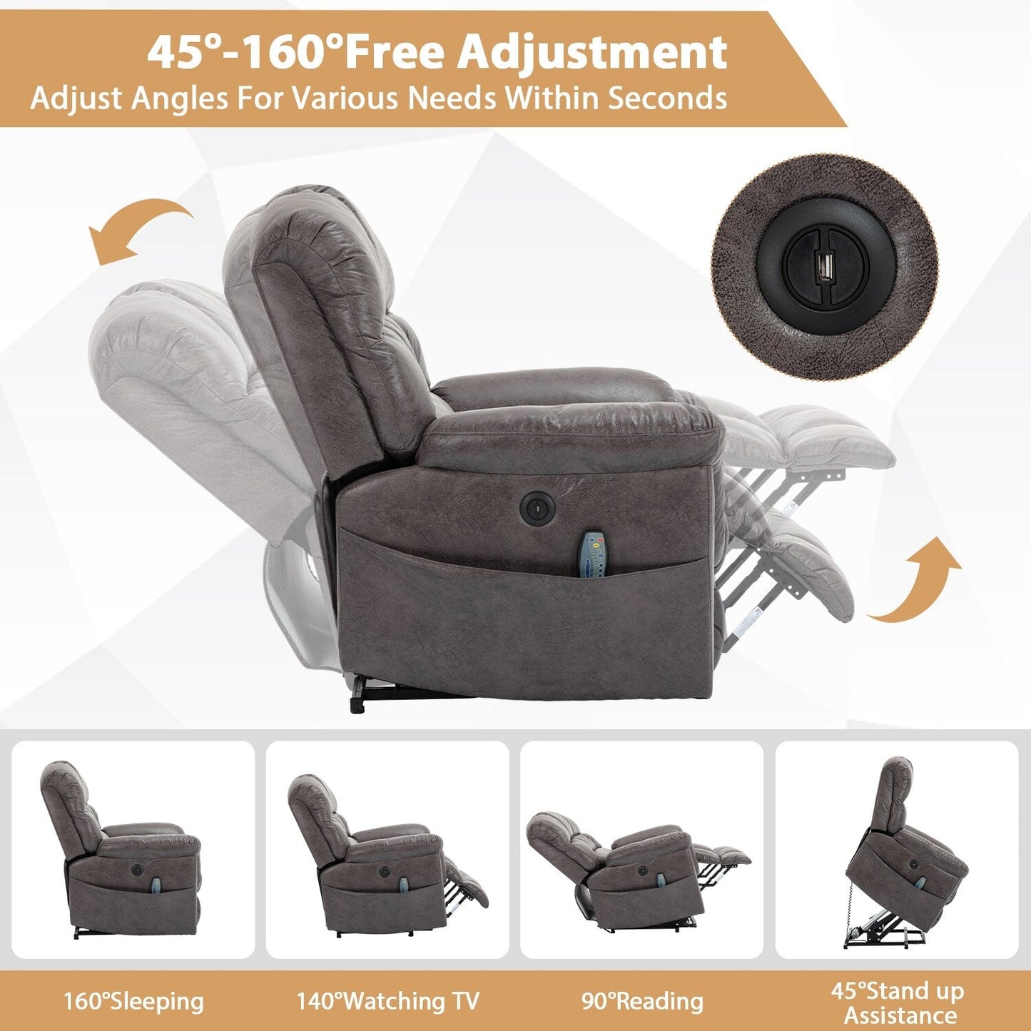 42 Wide Oversize Power Lift Recliner Chair with Massage and Heating