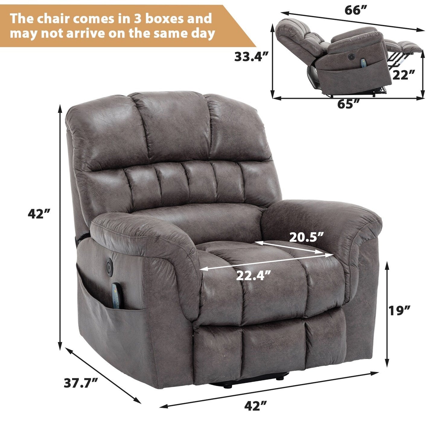 42 Wide Oversize Power Lift Recliner Chair with Massage and Heating