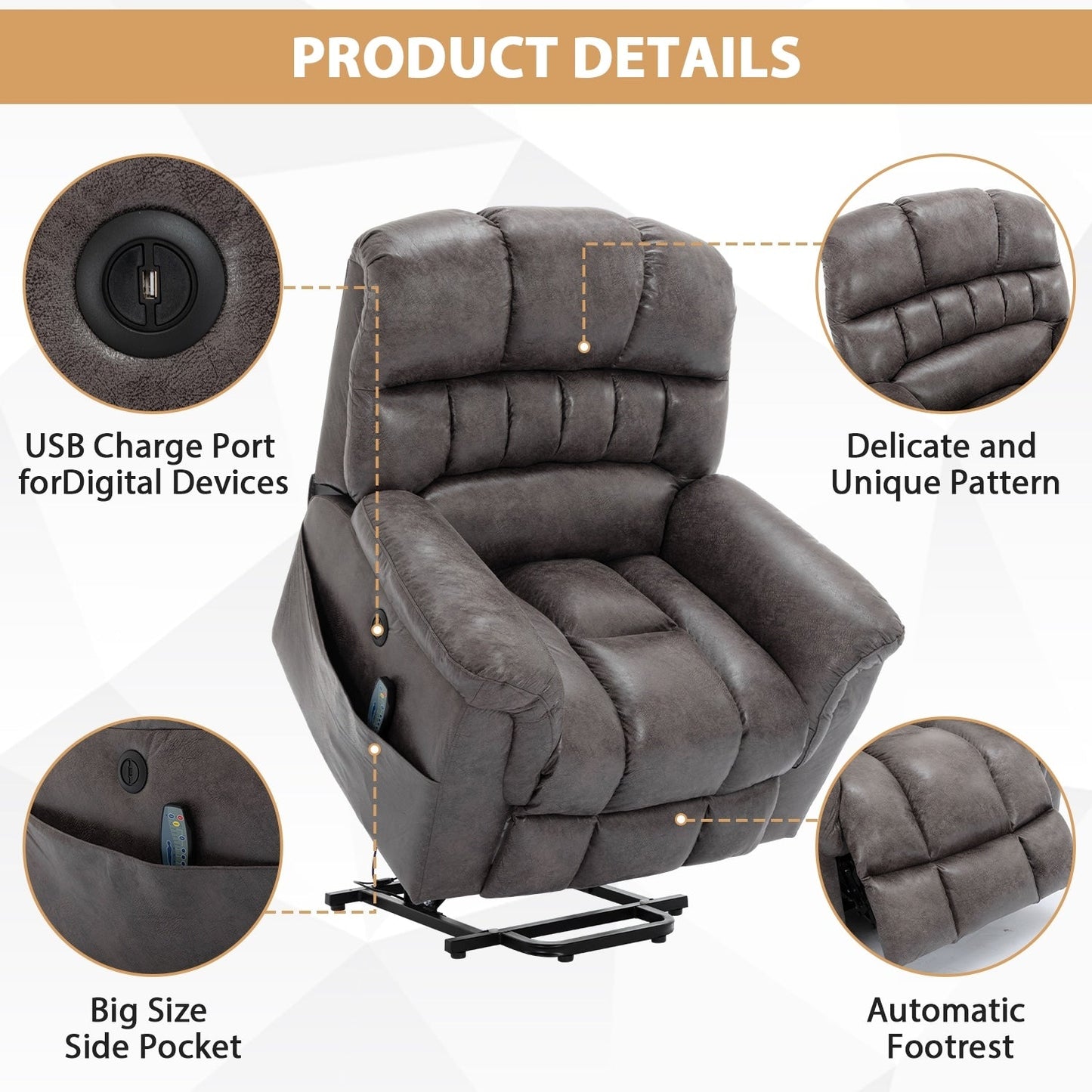 42 Wide Oversize Power Lift Recliner Chair with Massage and Heating